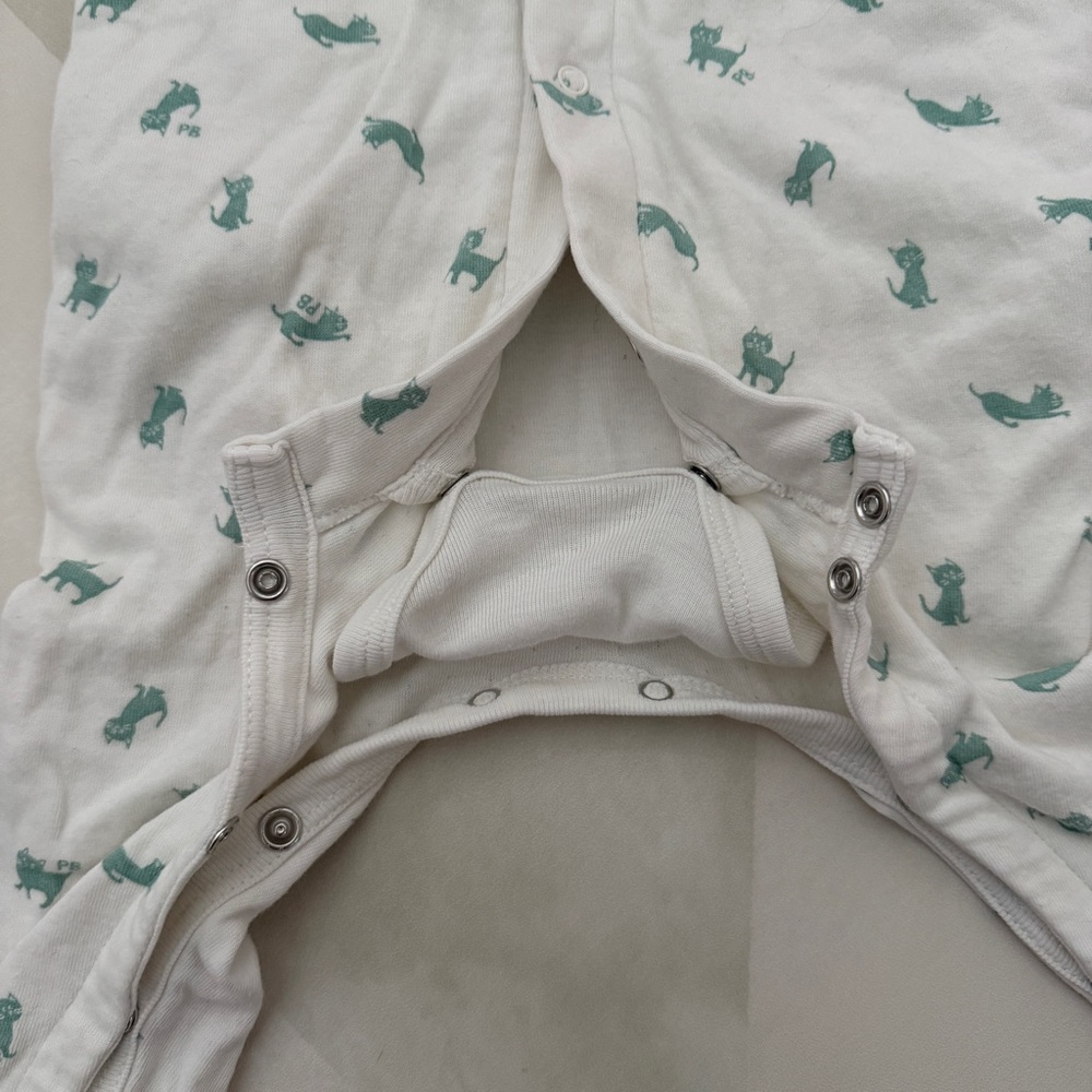 Petit Bateau Bodypyjama Cotton Baby Pyjama Footie 9M - Green Cat Print - Picture 9 of 11
